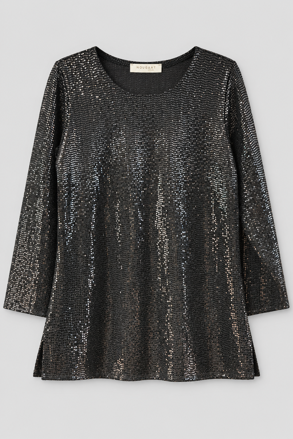 Black Laura Sequin Three- Quarter Sleeve Top