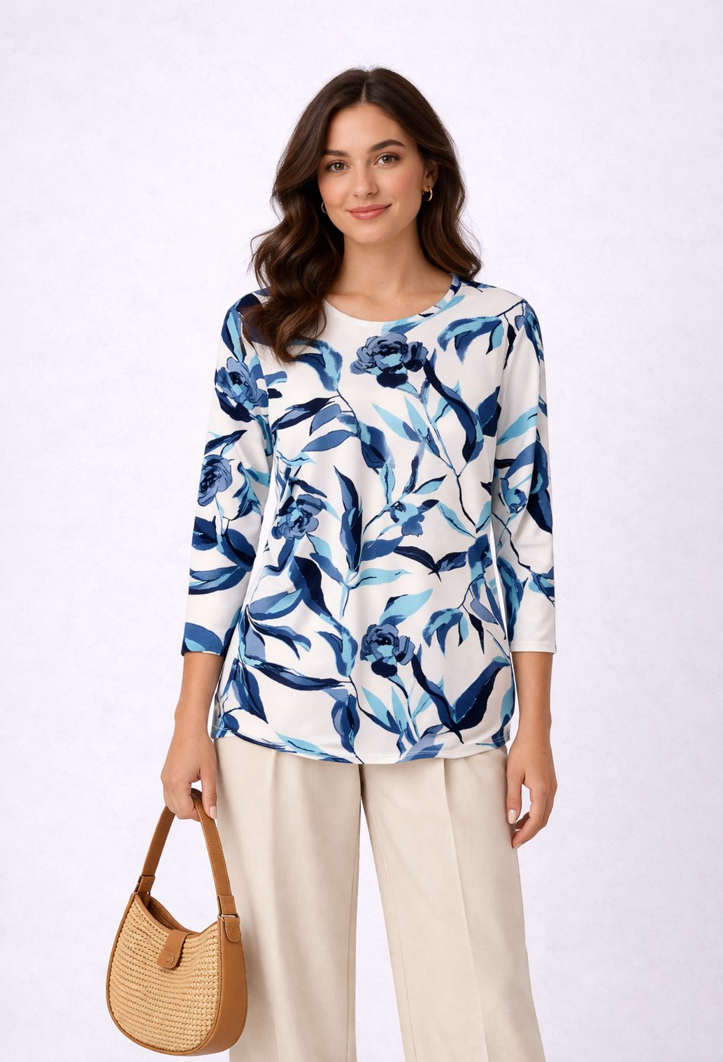 Cool Blue Sophia Three-Quarter Sleeve Top