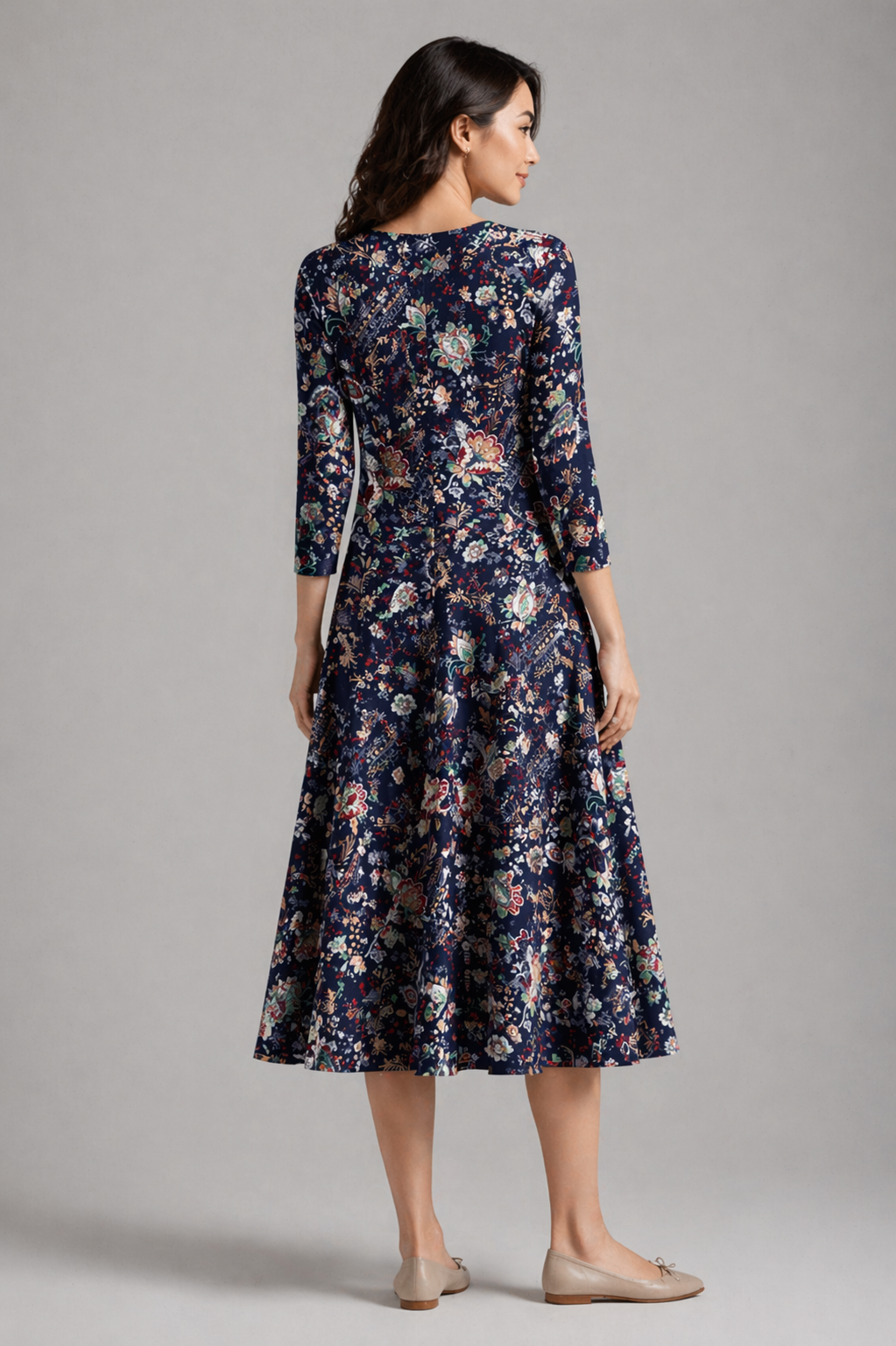 Navy Print Joyce Fit and Flare Dress