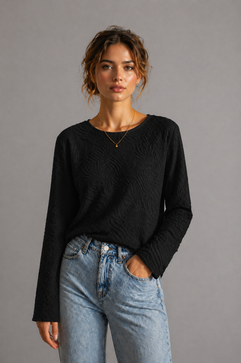 Black Alana Long Sleeve Top