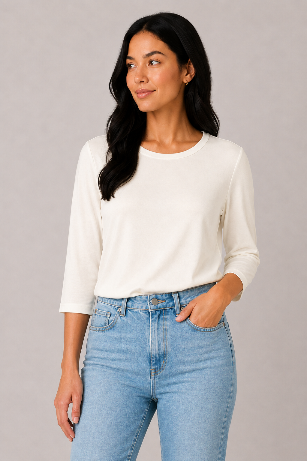 Ivory Lisa Three- Quarter Sleeve Top