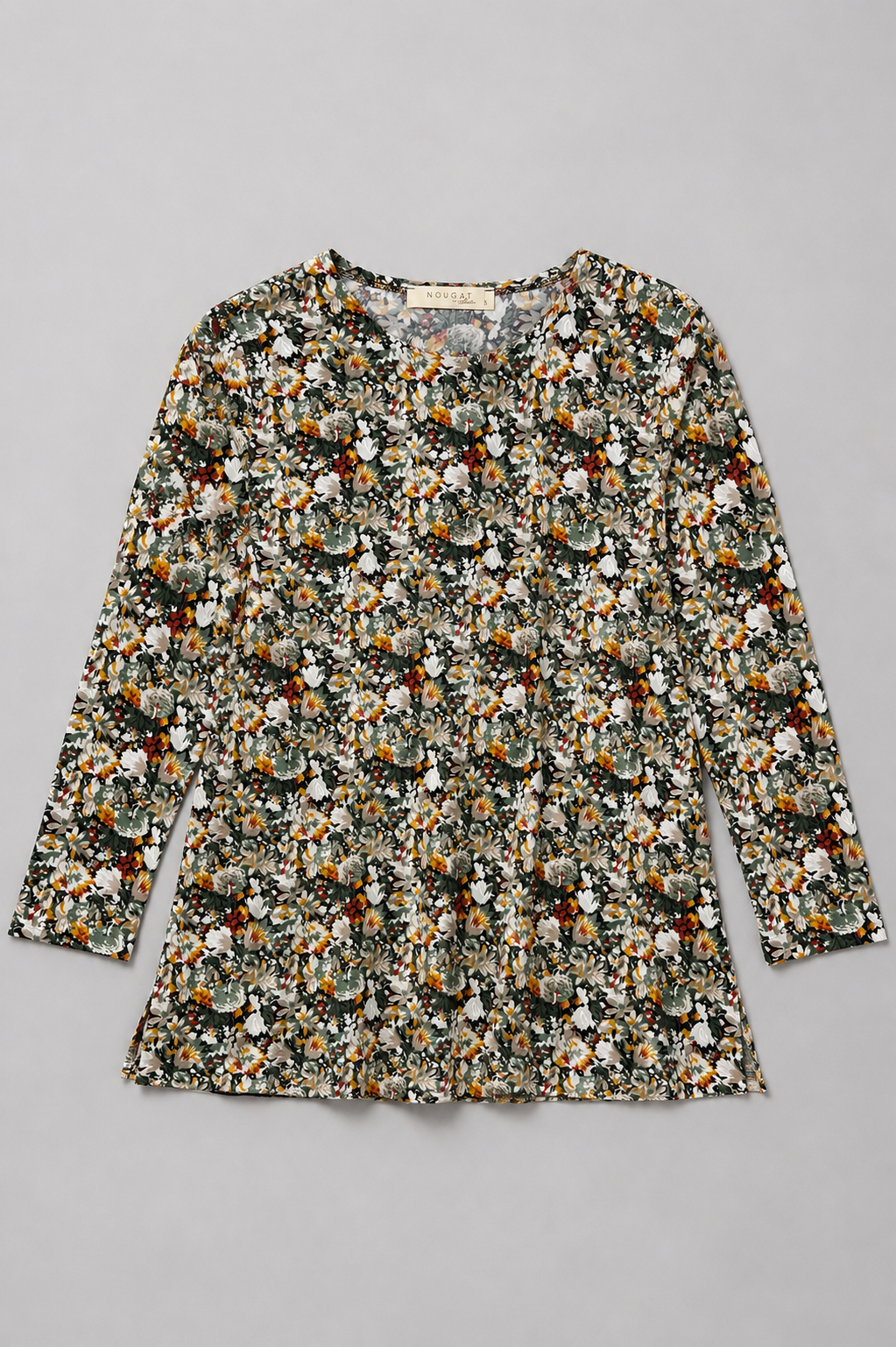 Pine Floral Honey Three- Quarter Sleeve Top