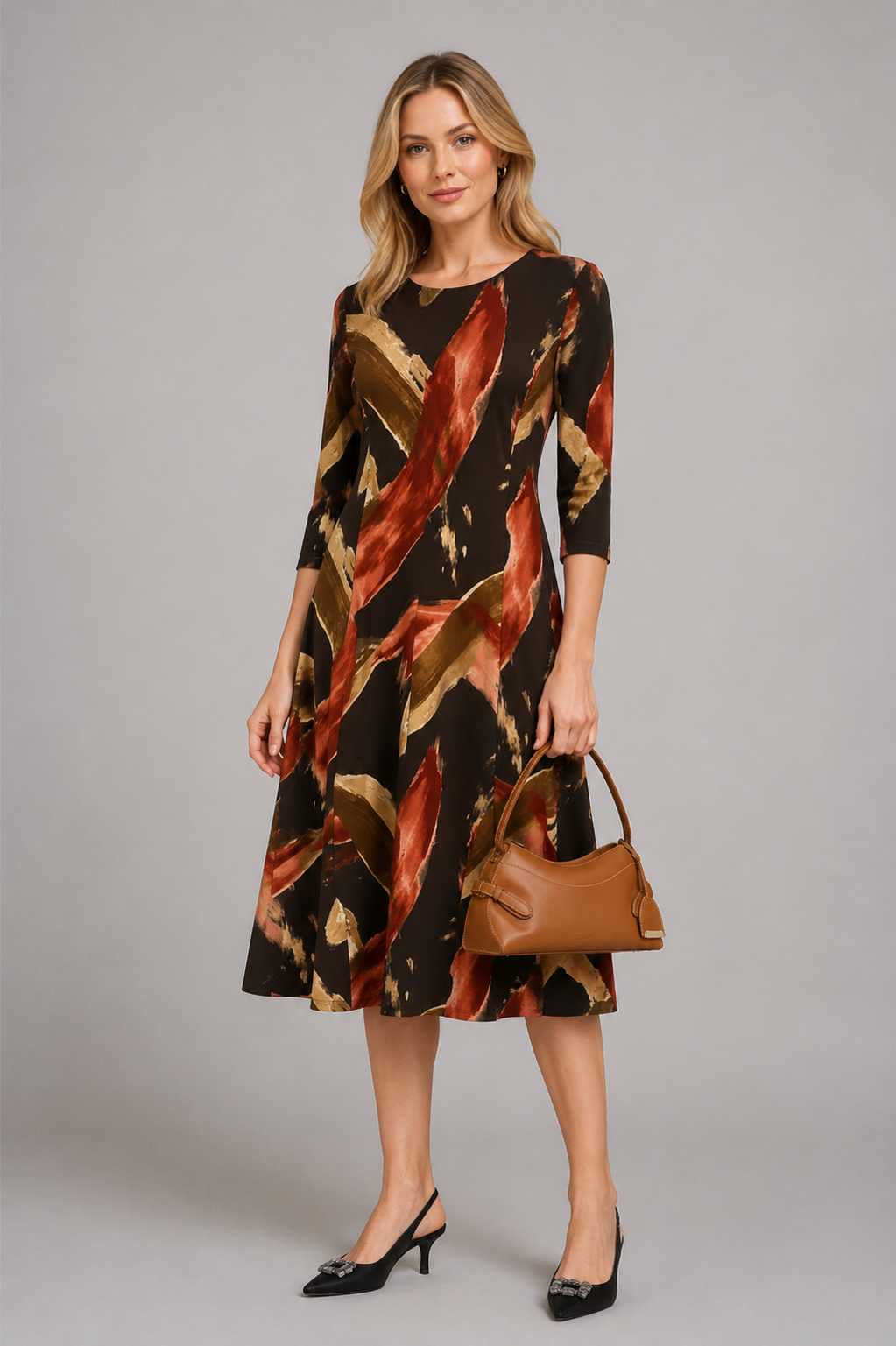 Cocoa Cathy Three- Quarter Sleeve Fit and Flare Midi Dress