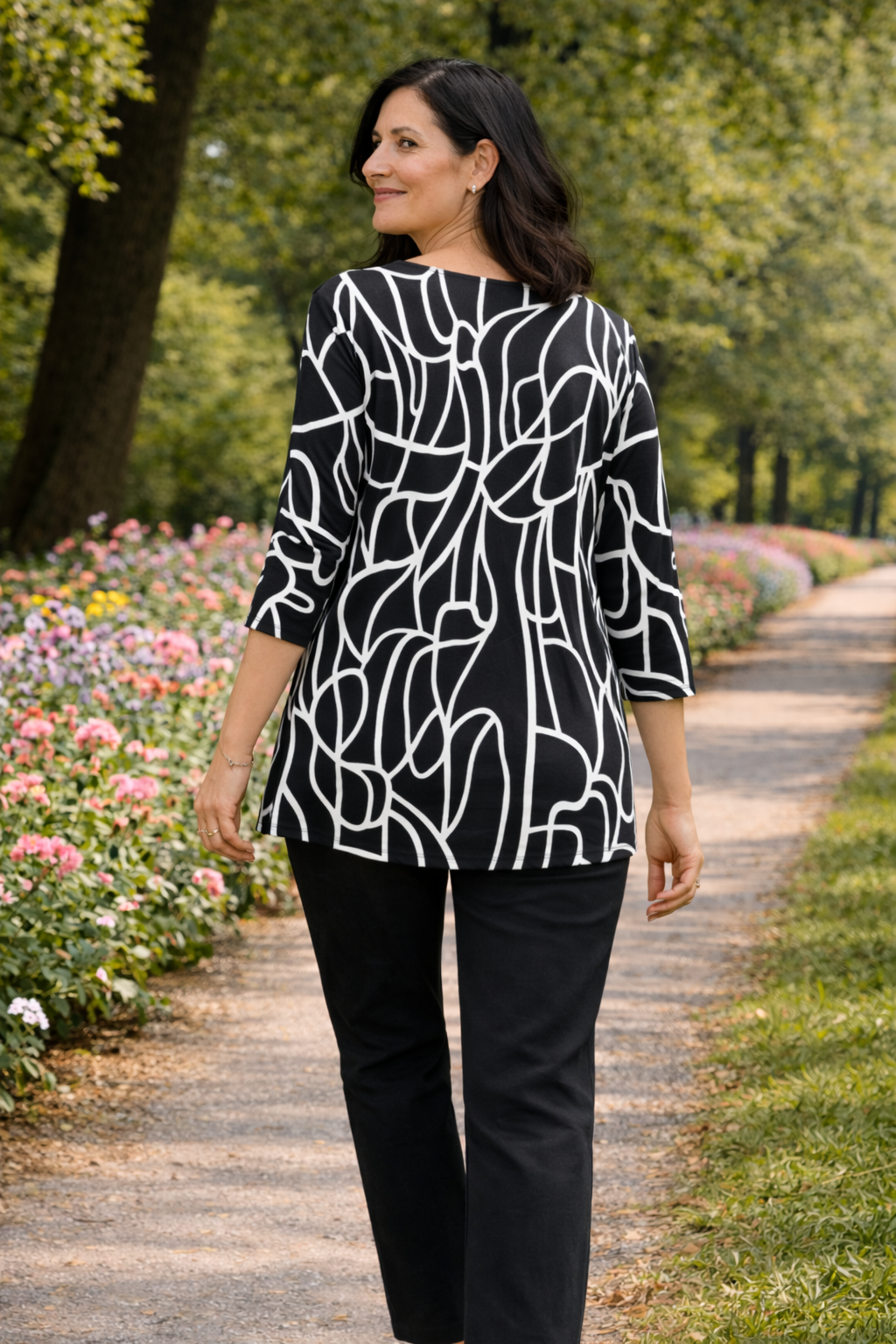 Black and Cream Print Gloria Long Sleeve Tunic