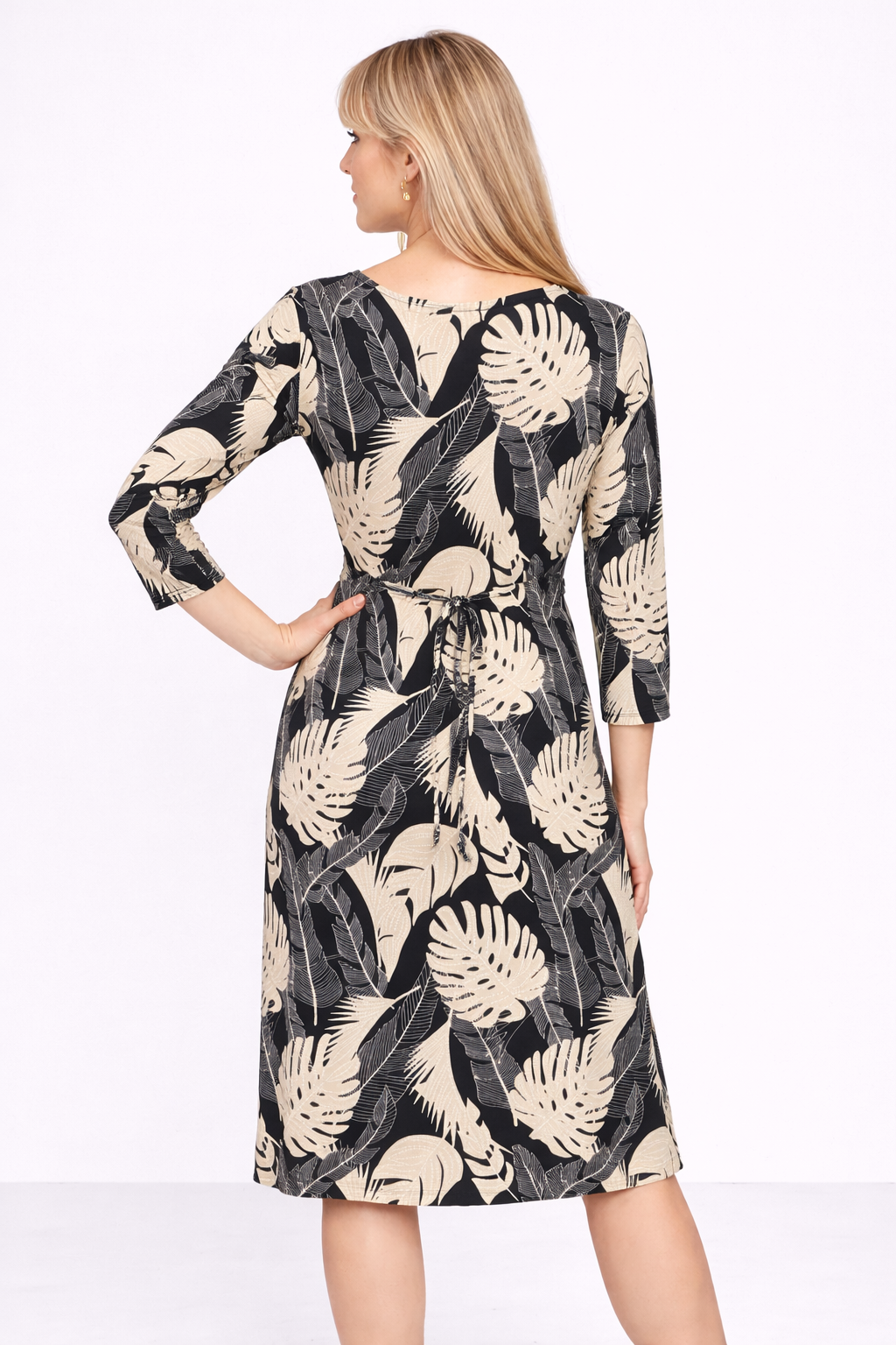 Stone Print Olive Fluted Dress