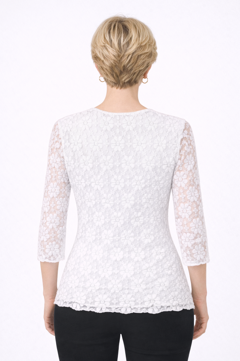 White Clare Three-Quarter Sleeve Lace Top
