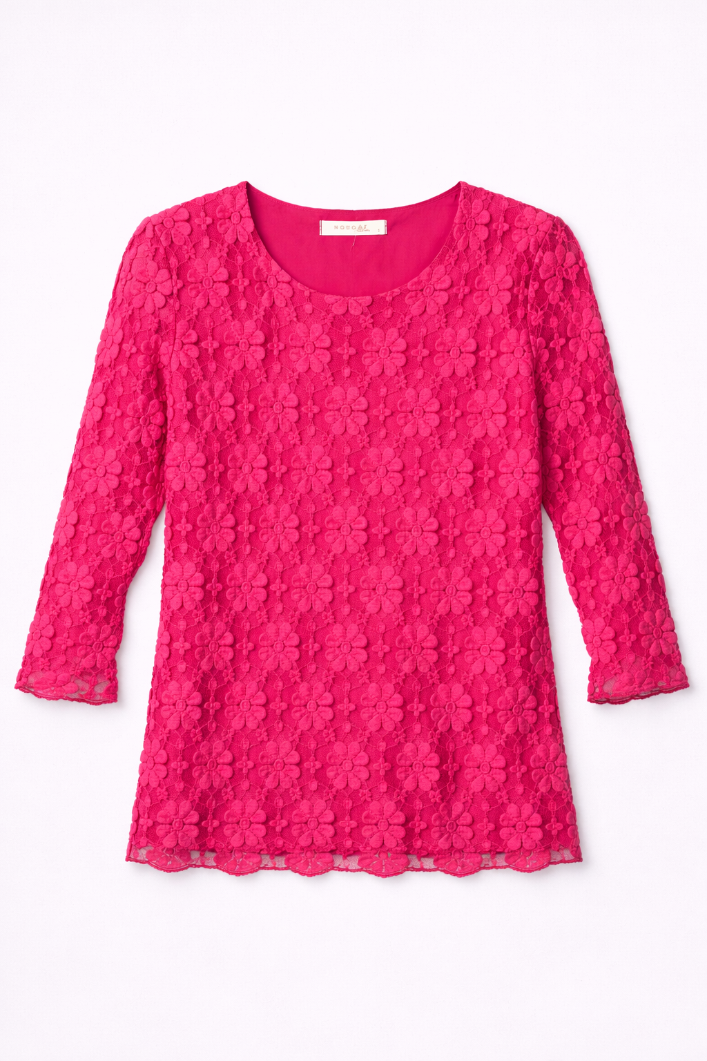 Raspberry Clare Three-Quarter Sleeve Lace Top