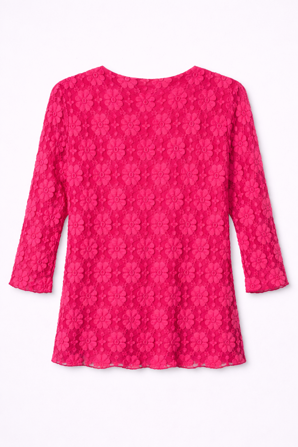 Raspberry Clare Three-Quarter Sleeve Lace Top