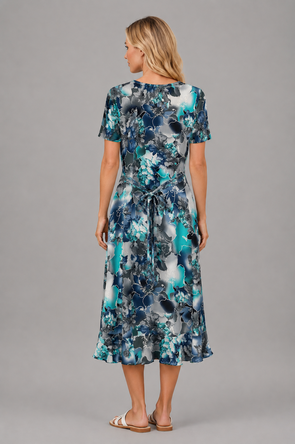 Cloud Mist Leona Short Sleeves Fluted Dress