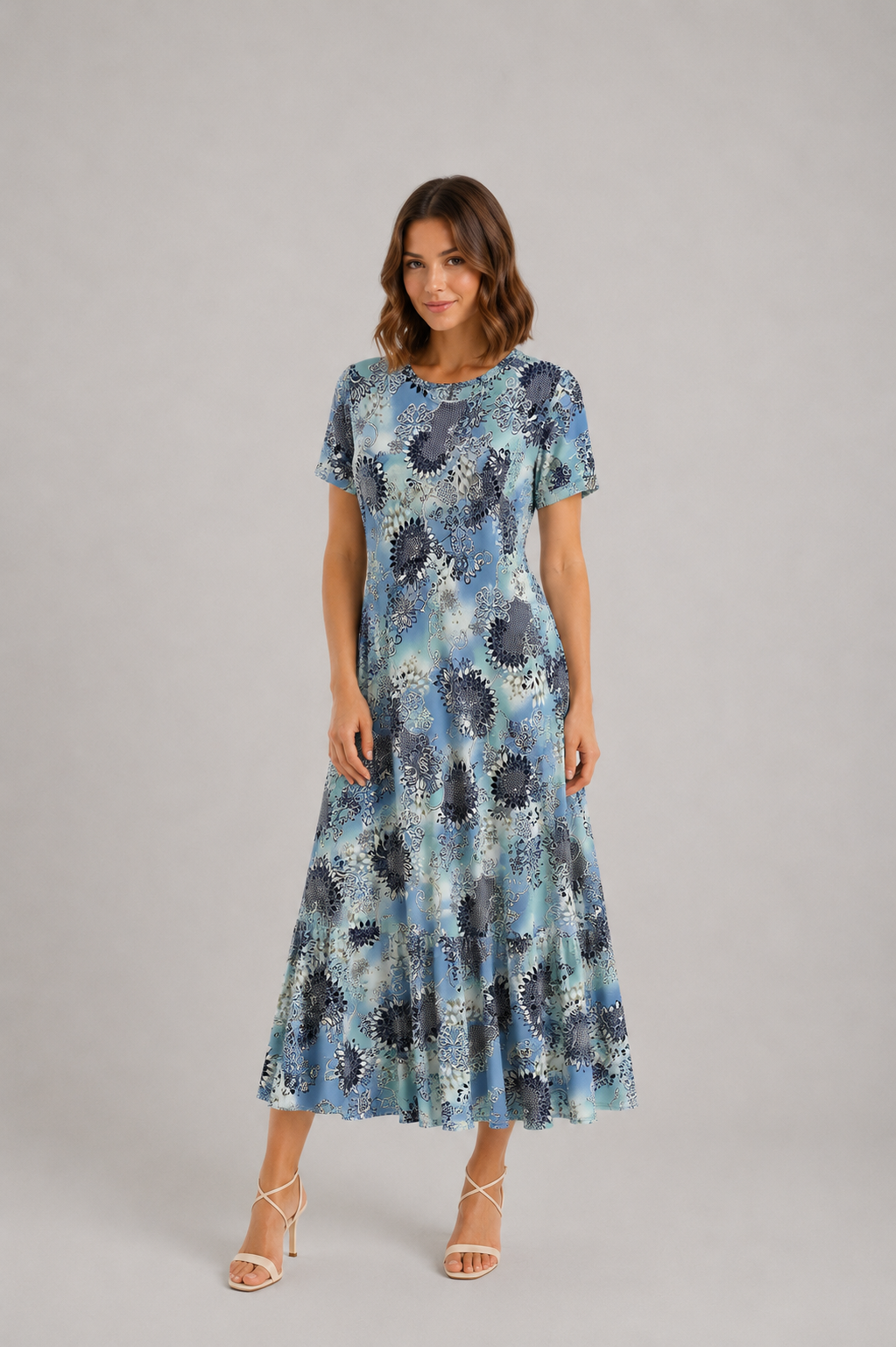 Powder Blue Kayla Short Sleeves Fit and Flare Dress