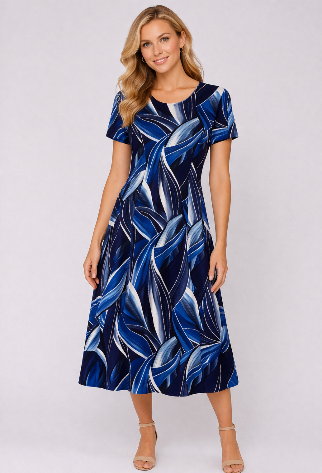 Navy Mila Short Sleeves Fit and Flare Dress