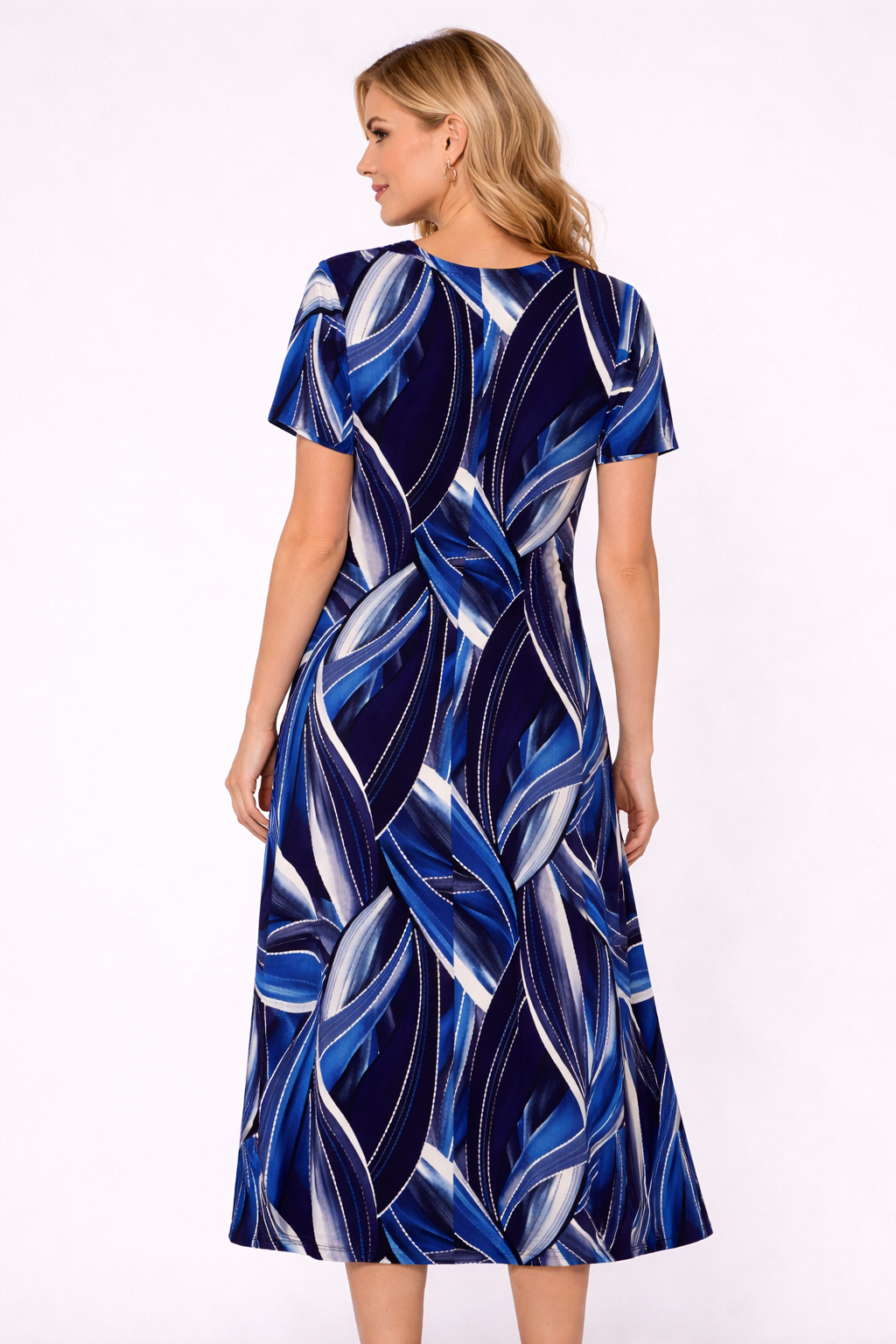 Navy Mila Short Sleeves Fit and Flare Dress