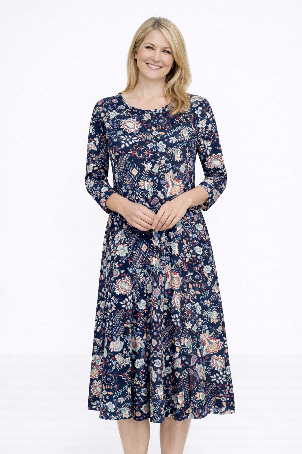 Navy Print Joyce Fit and Flare Dress