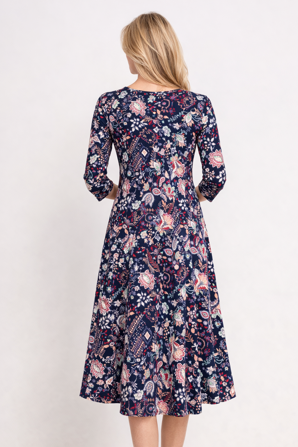 Navy Print Joyce Fit and Flare Dress