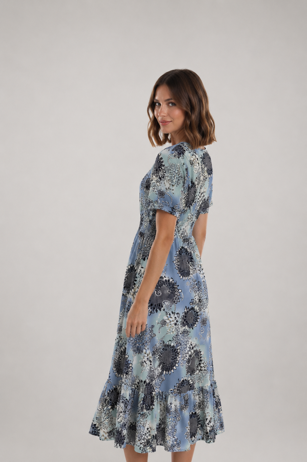 Powder Blue Kayla Short Sleeves Fit and Flare Dress