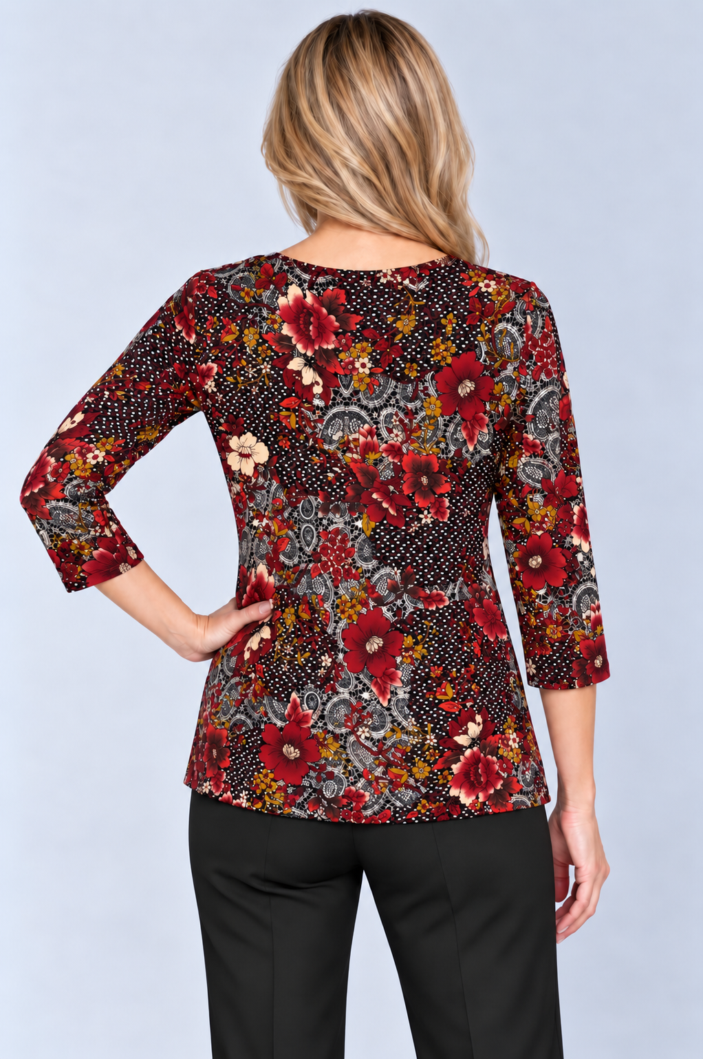 Red Floral Darcy Three- Quarter Sleeve Top