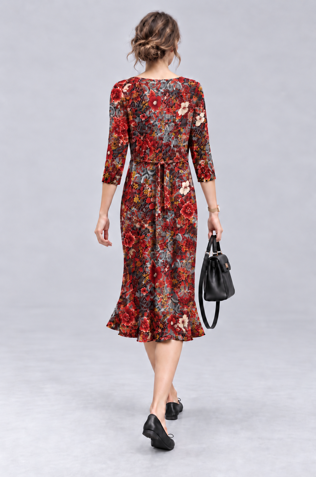 Red Floral Darcy Fluted Dress