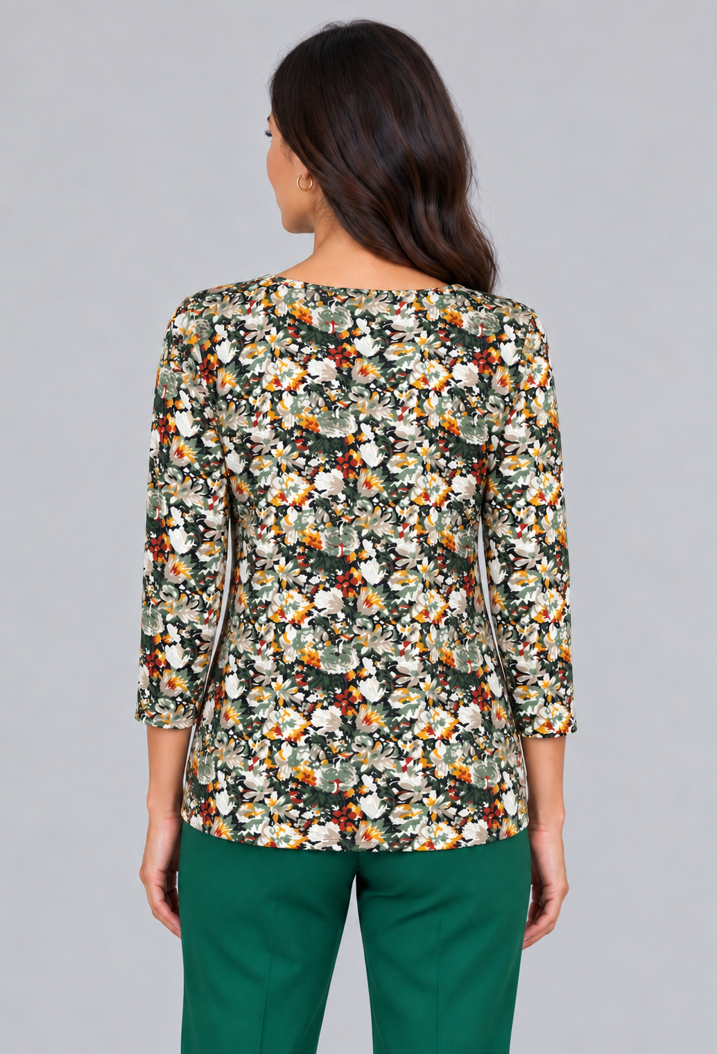 Pine Floral Honey Three- Quarter Sleeve Top