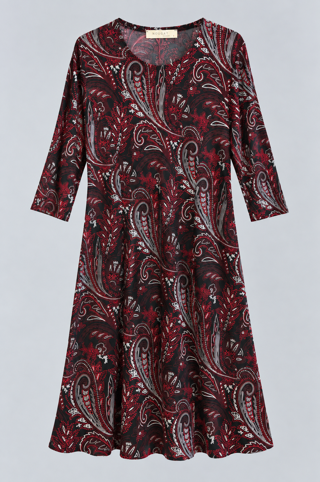 Black Red Orla Three Quarter Sleeve Fit and Flare Midi Dress