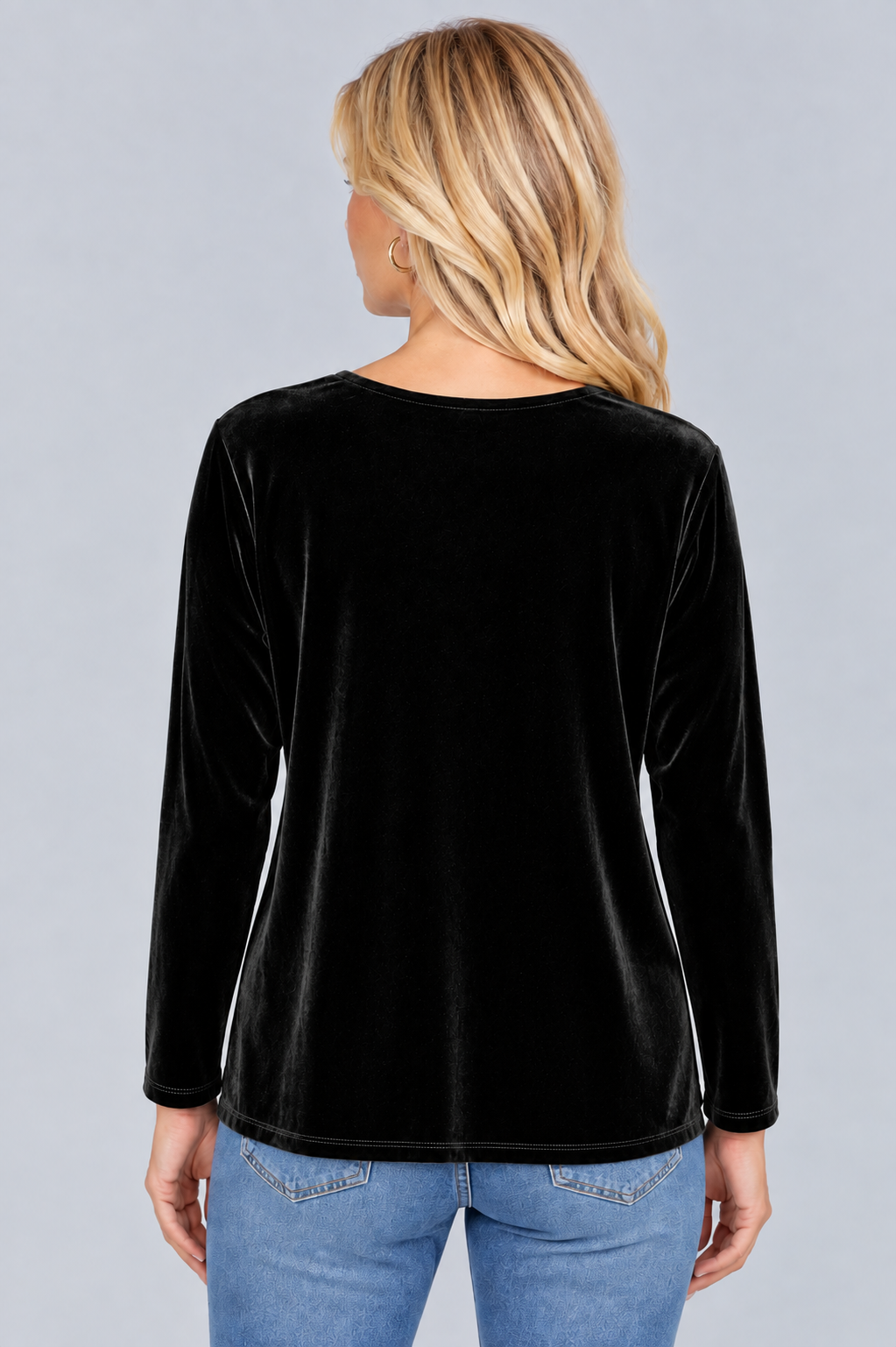 Black Erica Velvet Long Sleeves Top