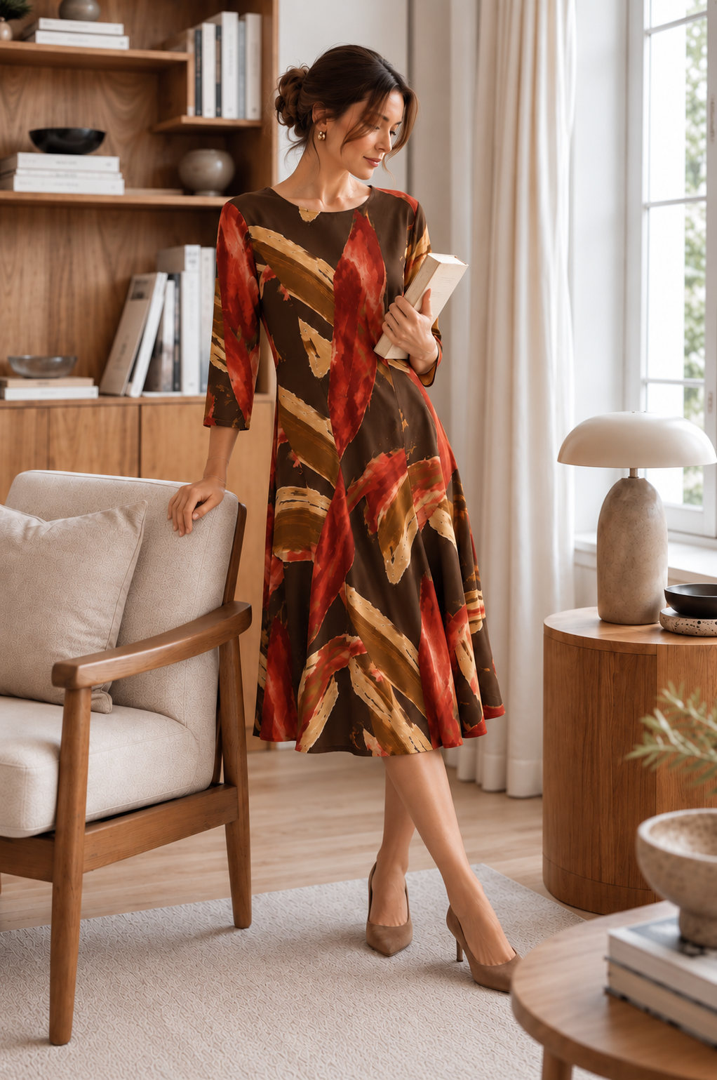 Cocoa Cathy Three- Quarter Sleeve Fit and Flare Midi Dress