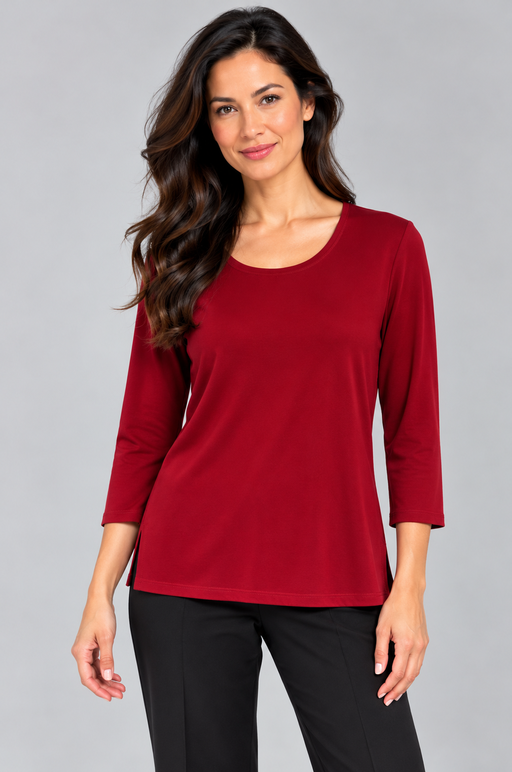 Red Lisa Three- Quarter Sleeve Top
