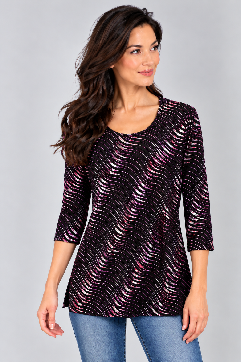 Cerise Pink Erin Velvet Three- Quarter Sleeve Top