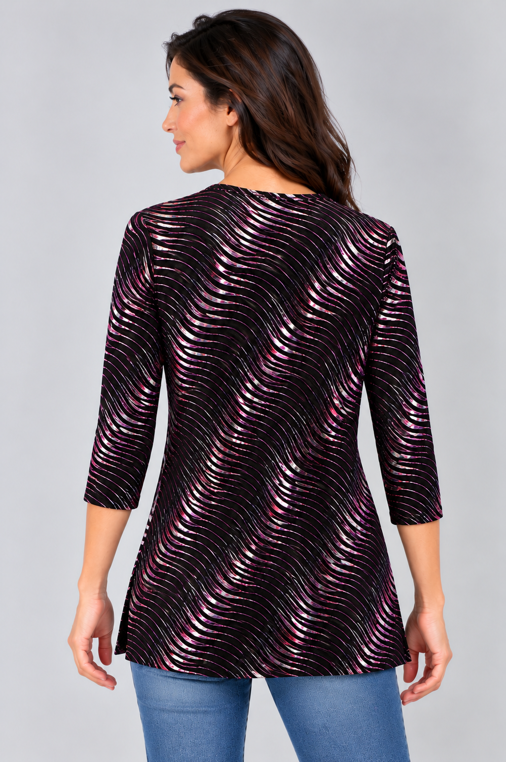 Cerise Pink Erin Velvet Three- Quarter Sleeve Top