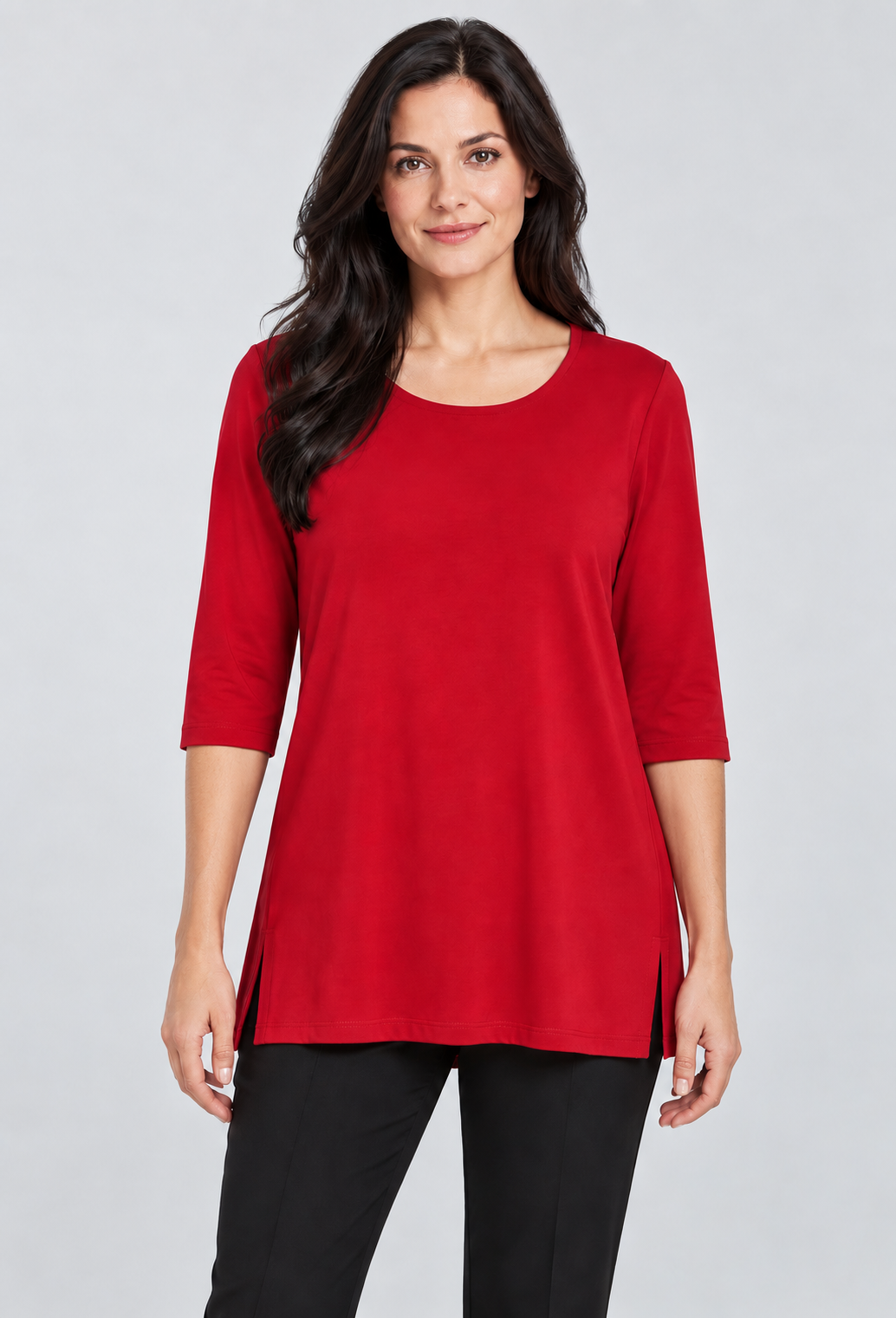 Red Lisa Three- Quarter Sleeve Top
