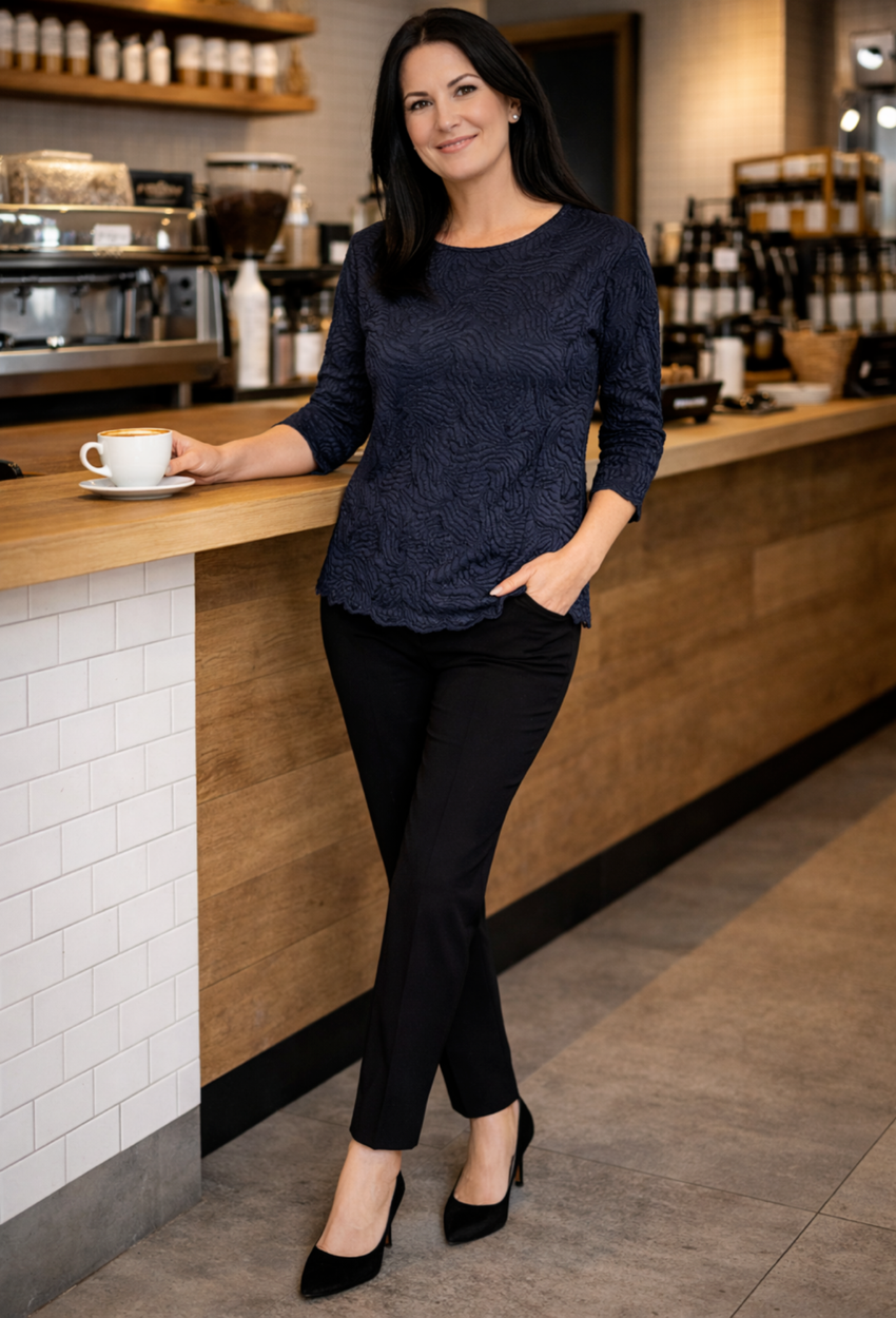 Navy Alana Long Sleeve Top