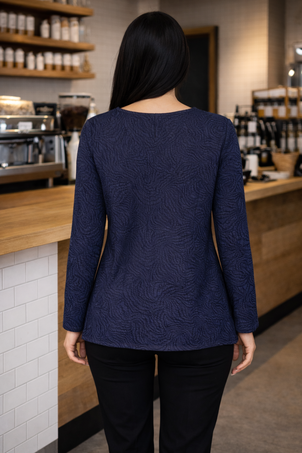 Navy Alana Long Sleeve Top