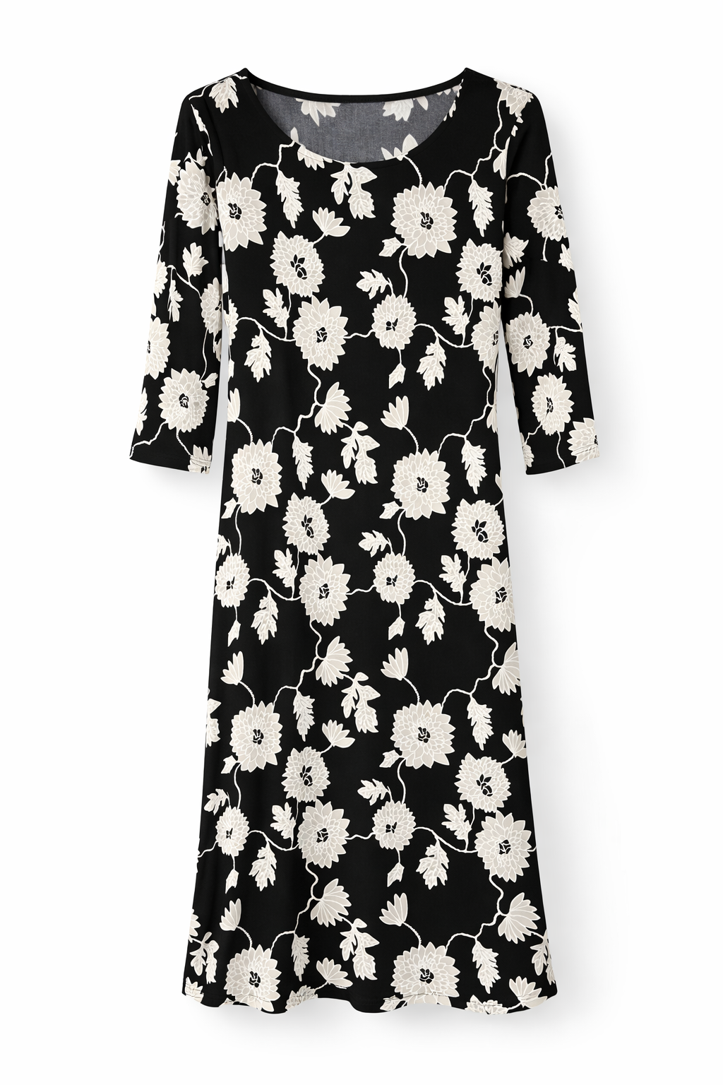 Black Floral Bette Fluted Dress