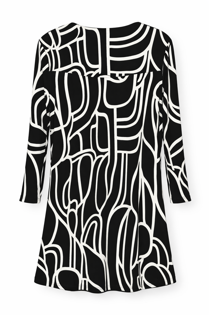 Black and Cream Print Gloria Long Sleeve Tunic