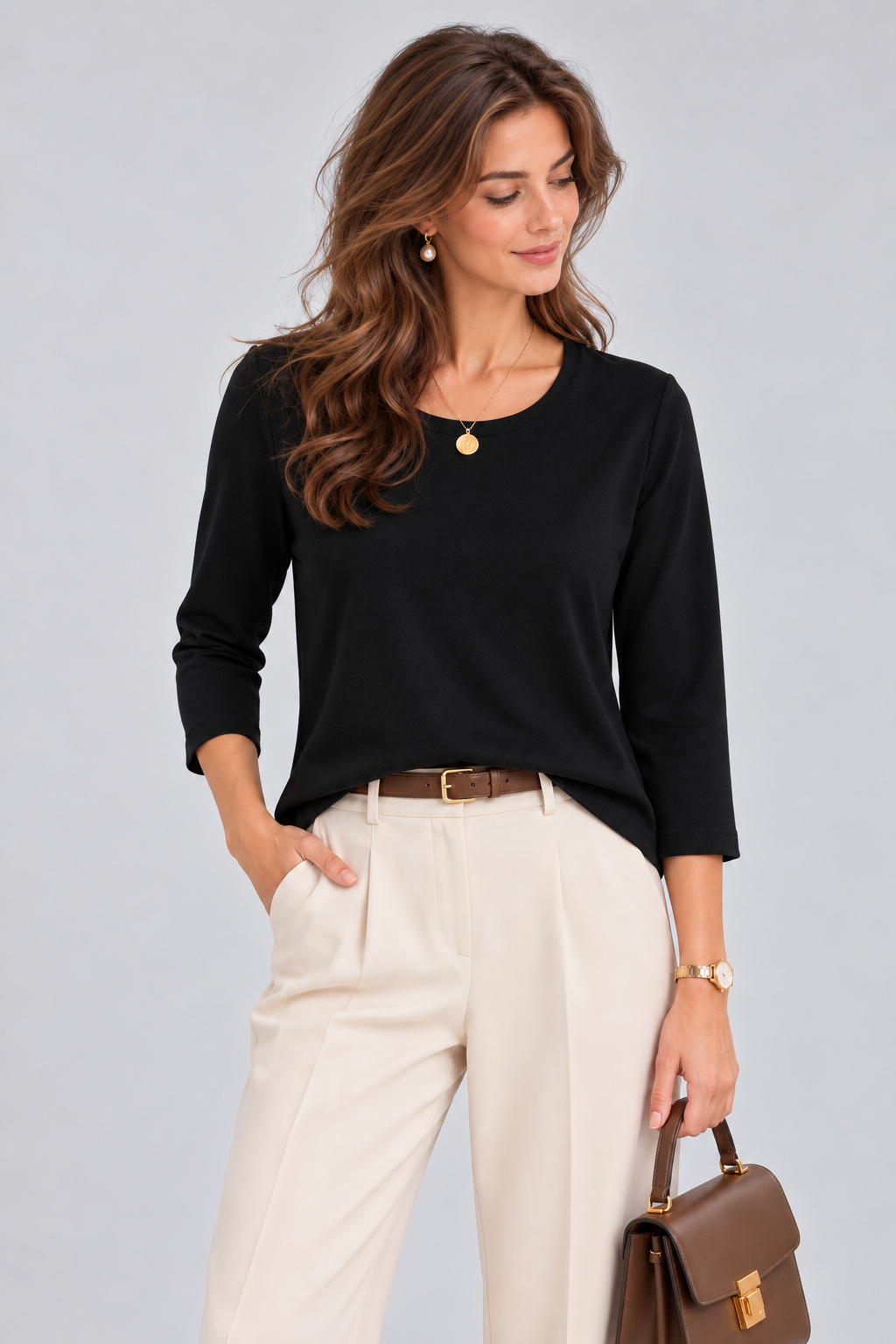 Black Lisa Three- Quarter Sleeve Top