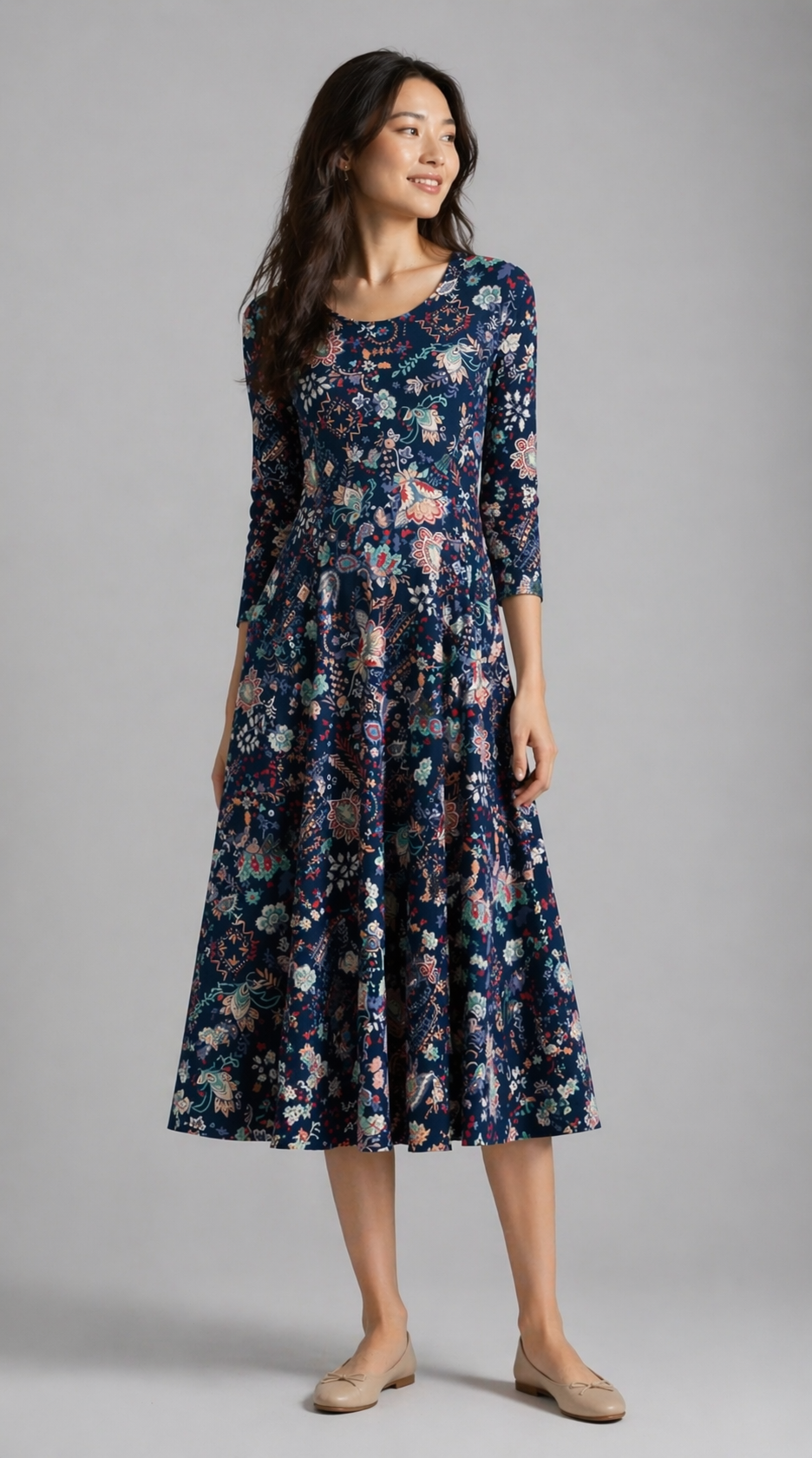 Navy Print Joyce Fit and Flare Dress