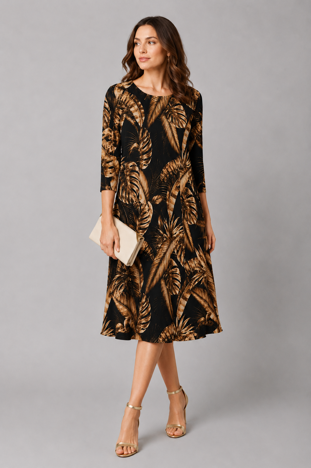 Cocoa Julia Three- Quarter Sleeve Fit and Flare Midi Dress