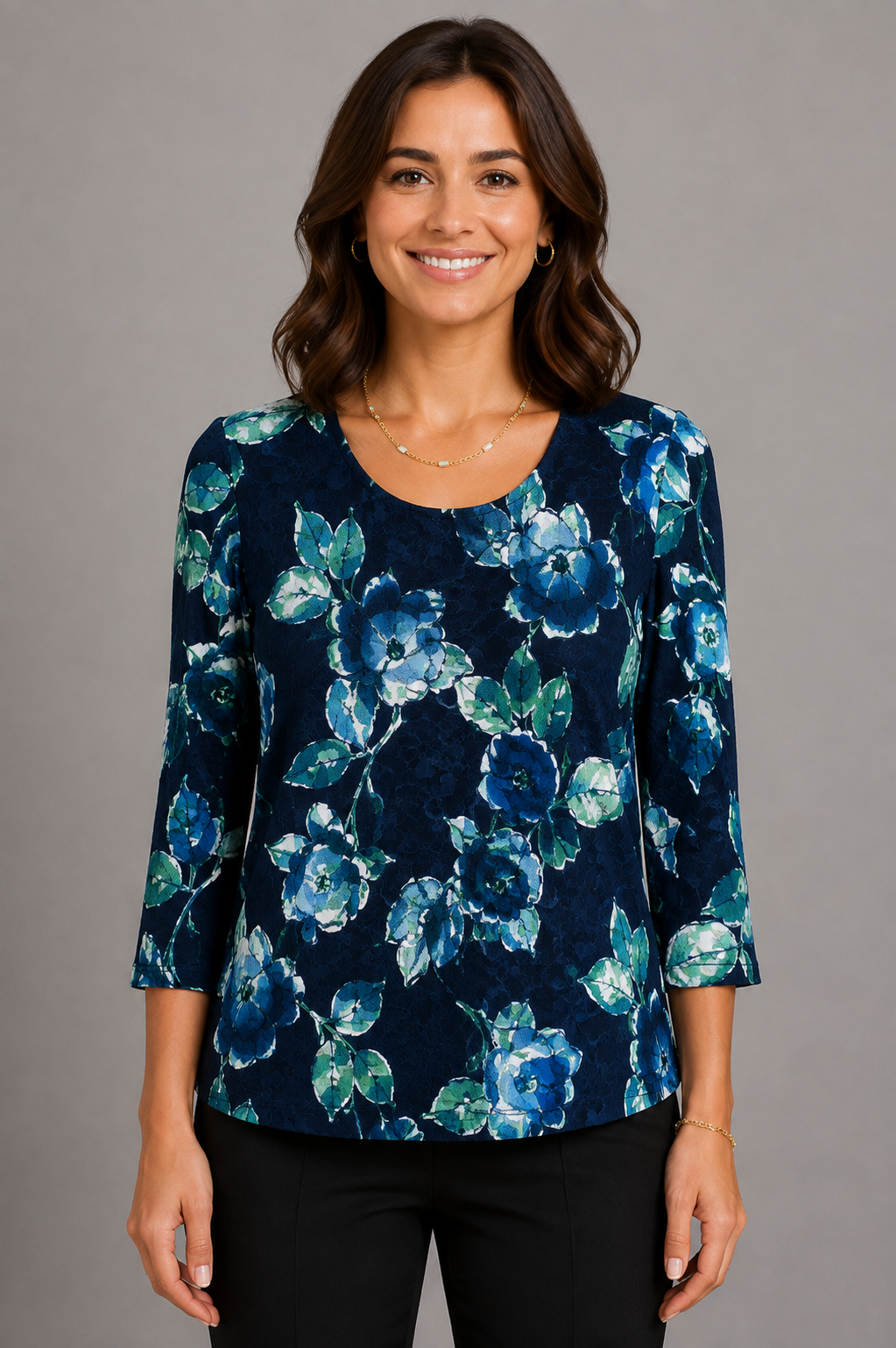 Sapphire Coco Mesh Three- Quarter Sleeve Top
