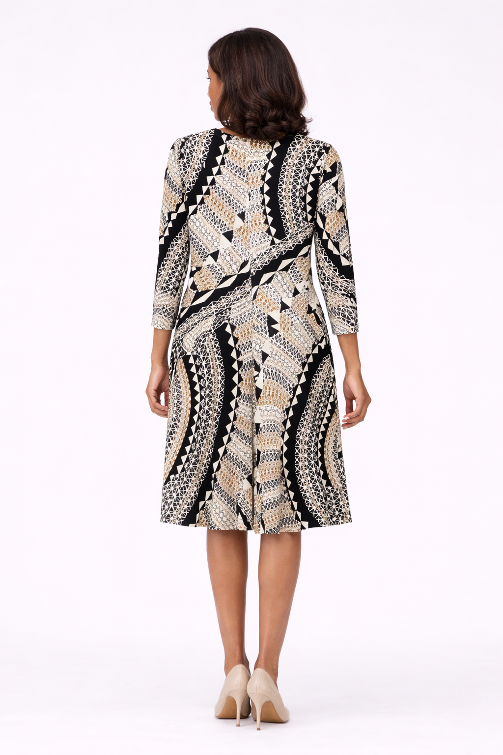 Mocha Print Amber Fit and Flare Dress