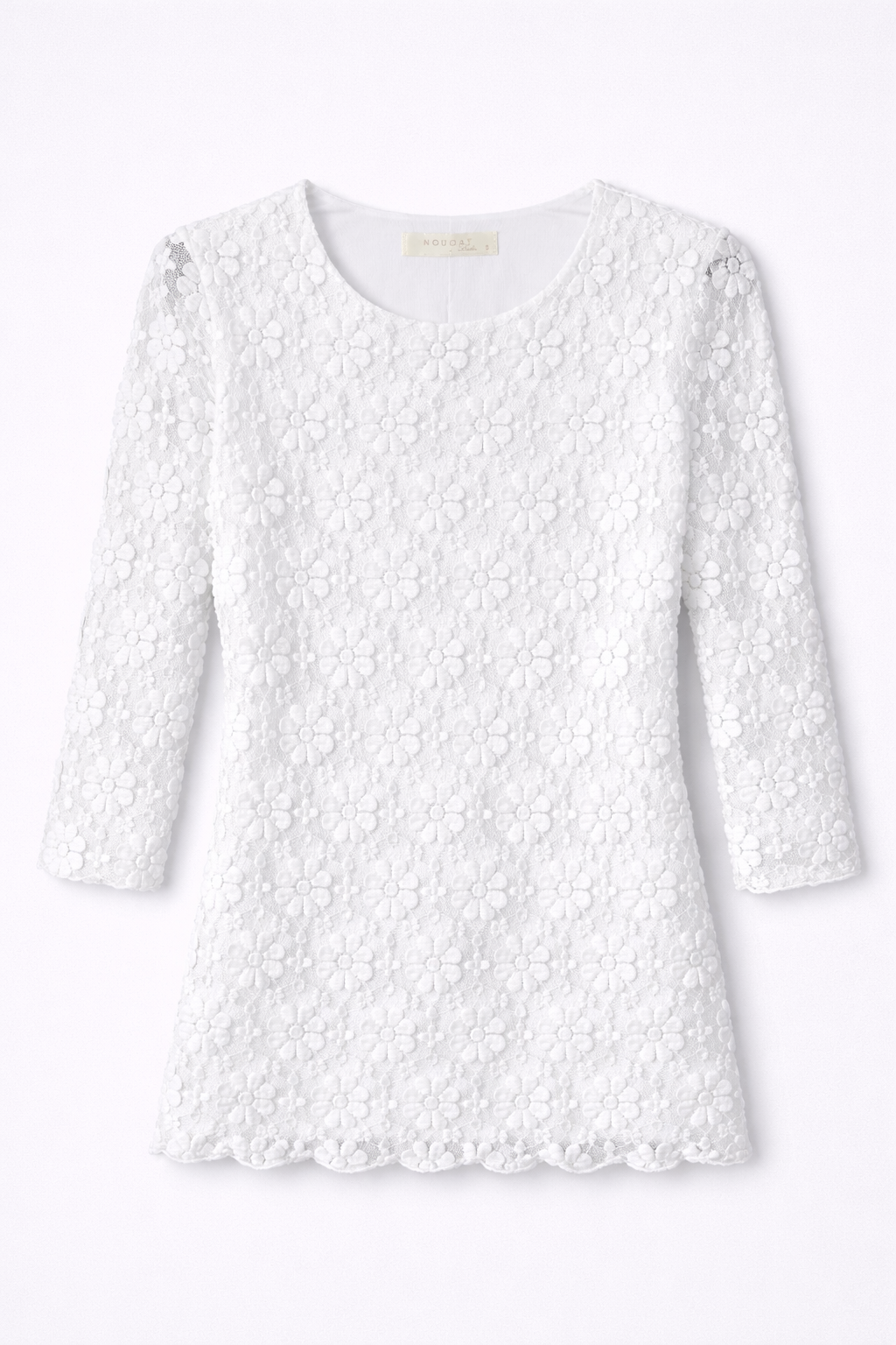 White Clare Three-Quarter Sleeve Lace Top
