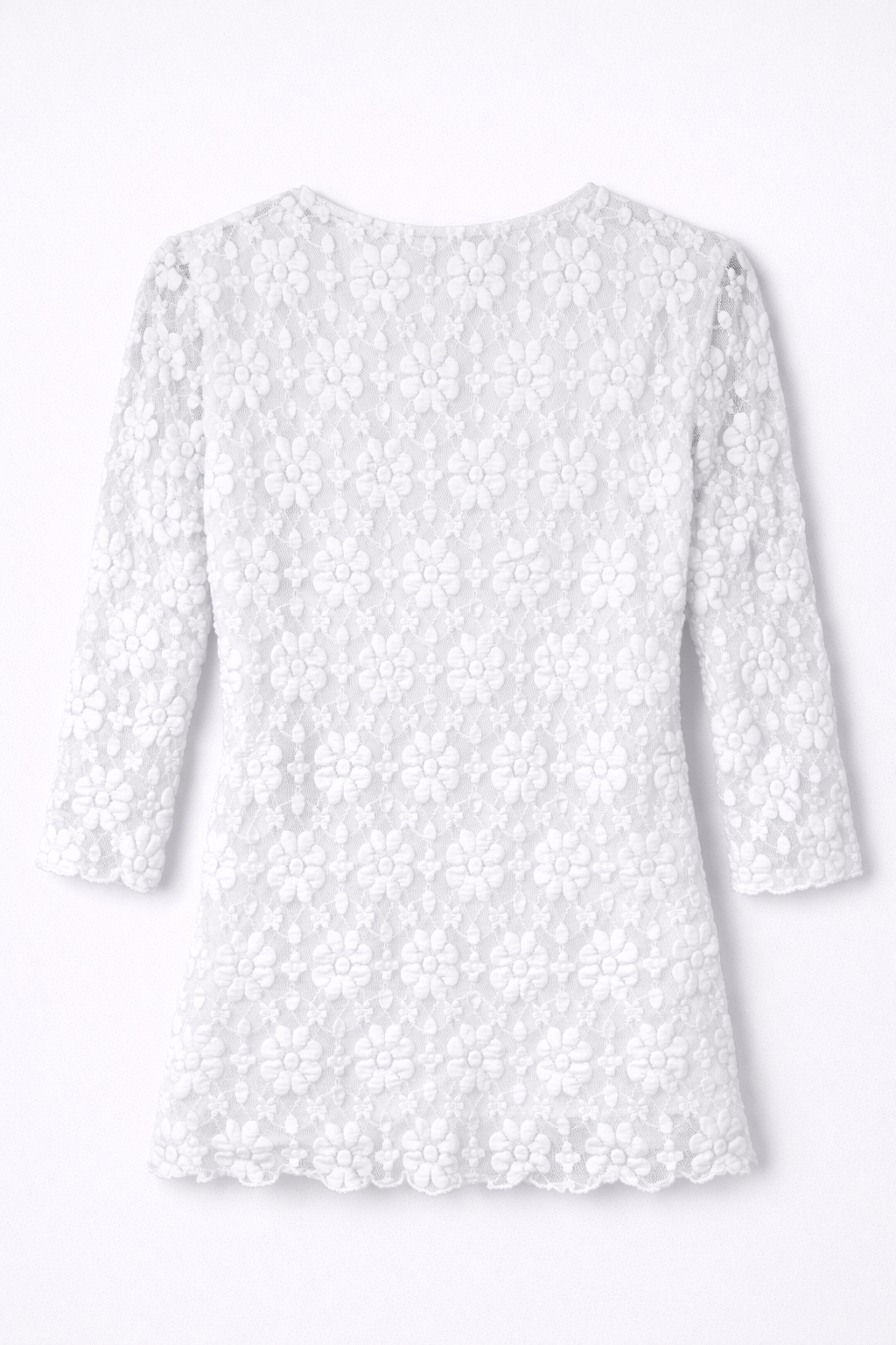 White Clare Three-Quarter Sleeve Lace Top