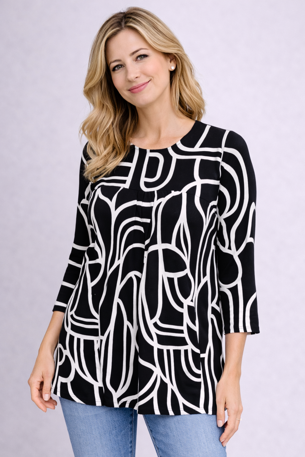 Black and Cream Print Gloria Long Sleeve Tunic