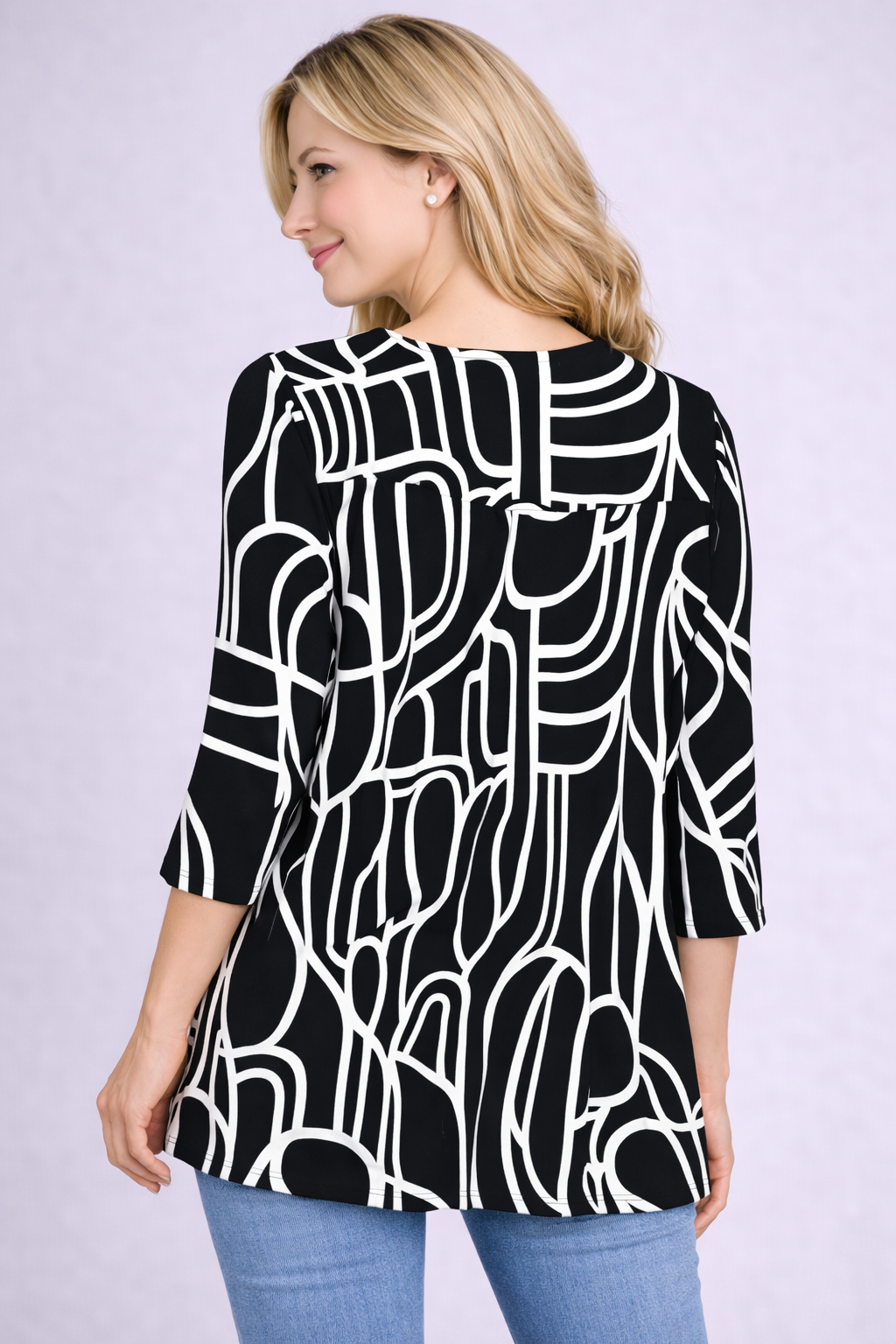 Black and Cream Print Gloria Long Sleeve Tunic