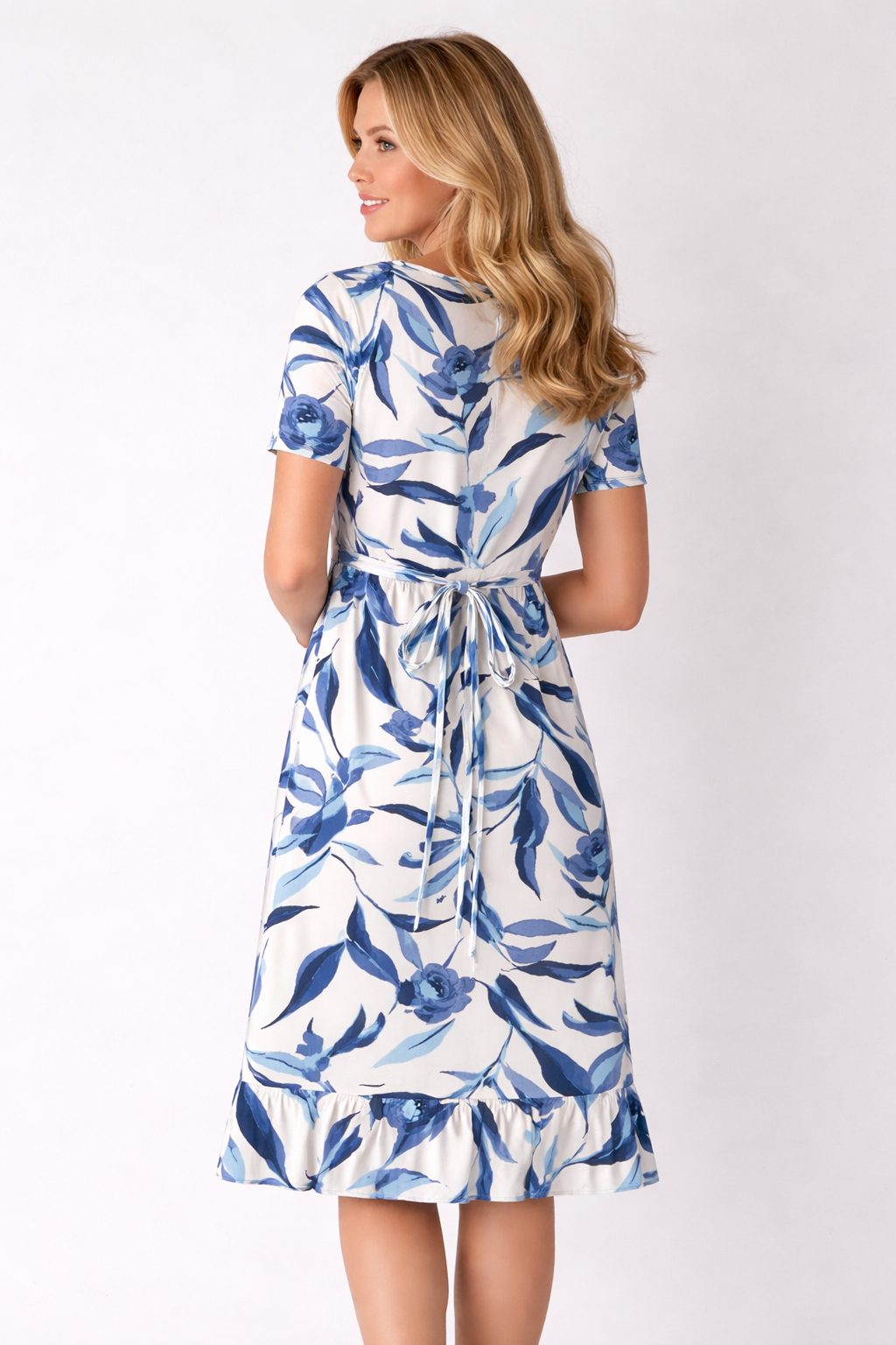 Cool Blue Sophia Short Sleeves Fluted Dress