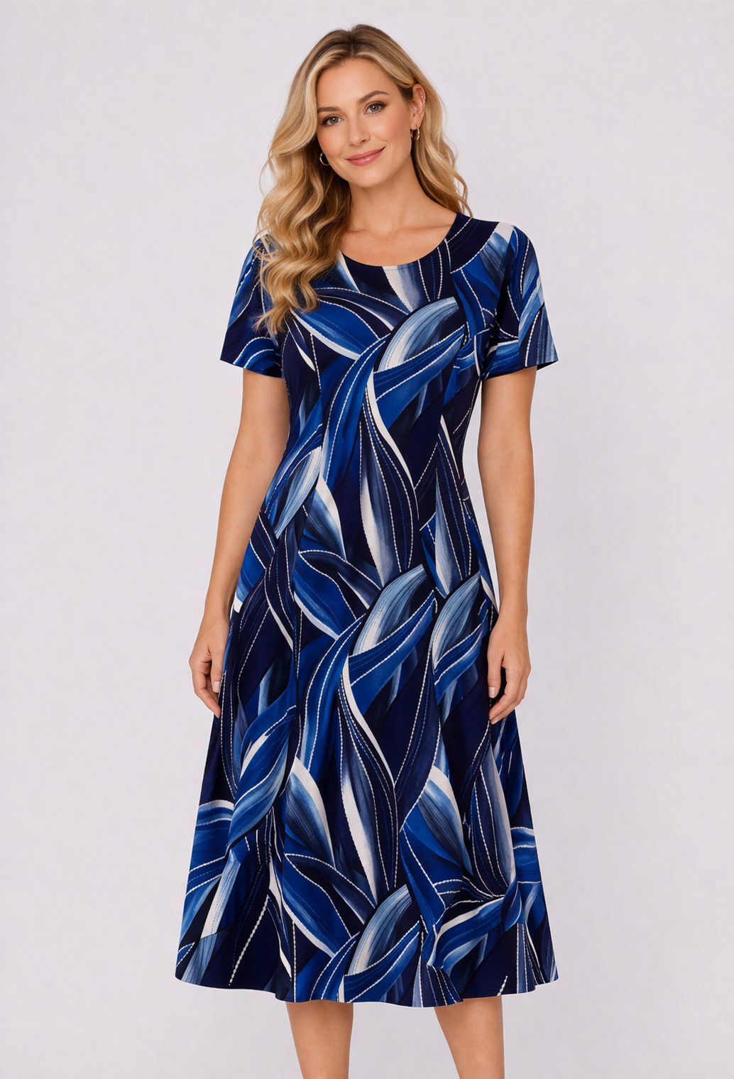Navy Mila Short Sleeves Fit and Flare Dress