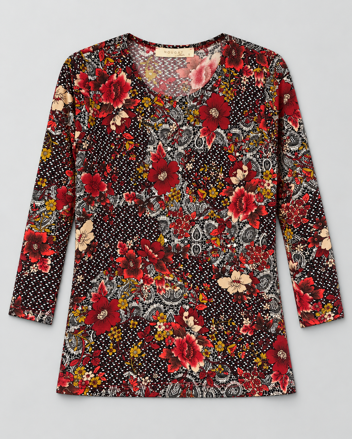 Red Floral Darcy Three- Quarter Sleeve Top