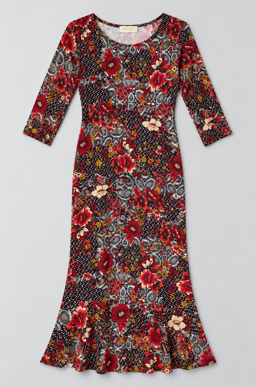 Red Floral Darcy Fluted Dress