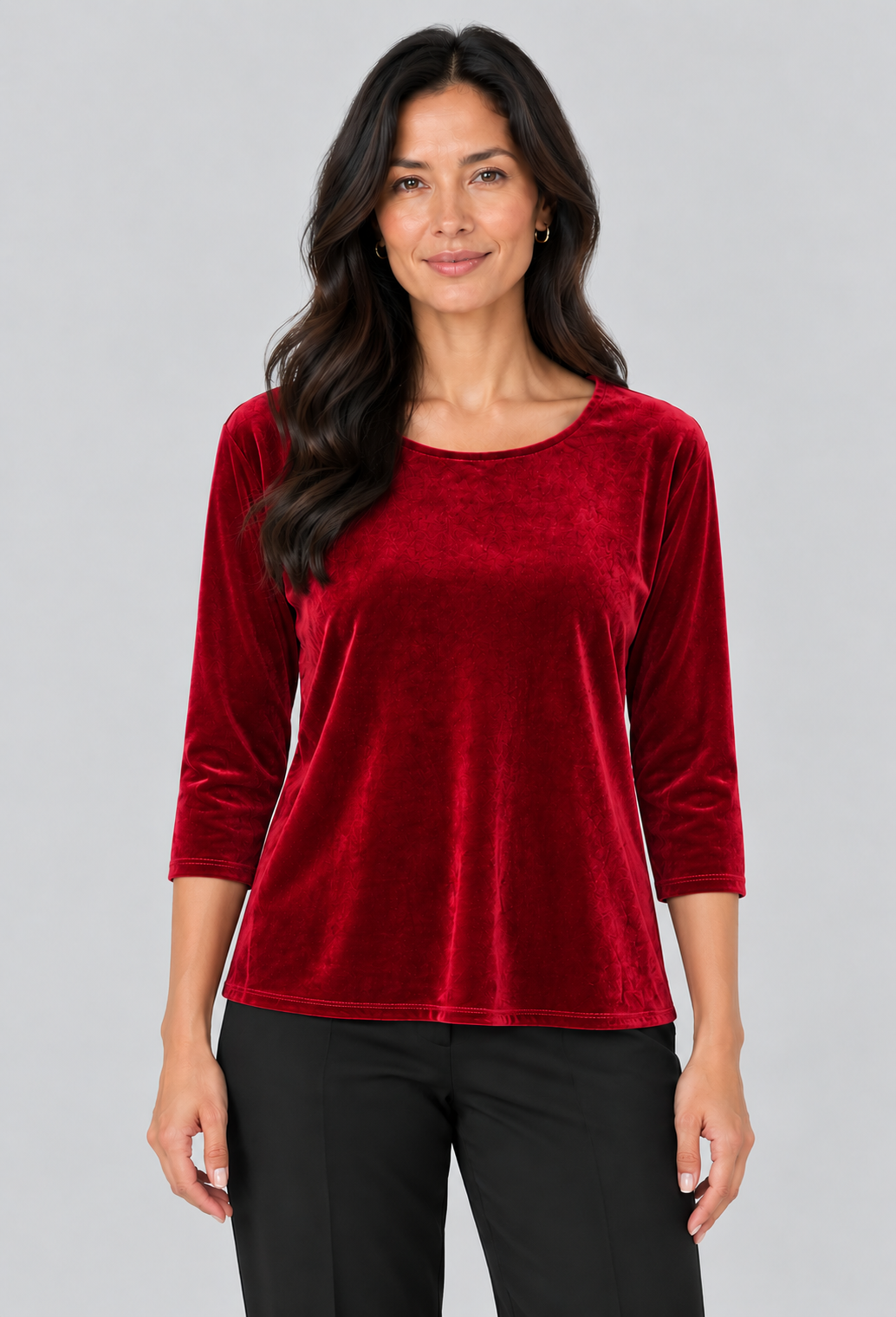 Red Erica Velvet Three- Quarter Top
