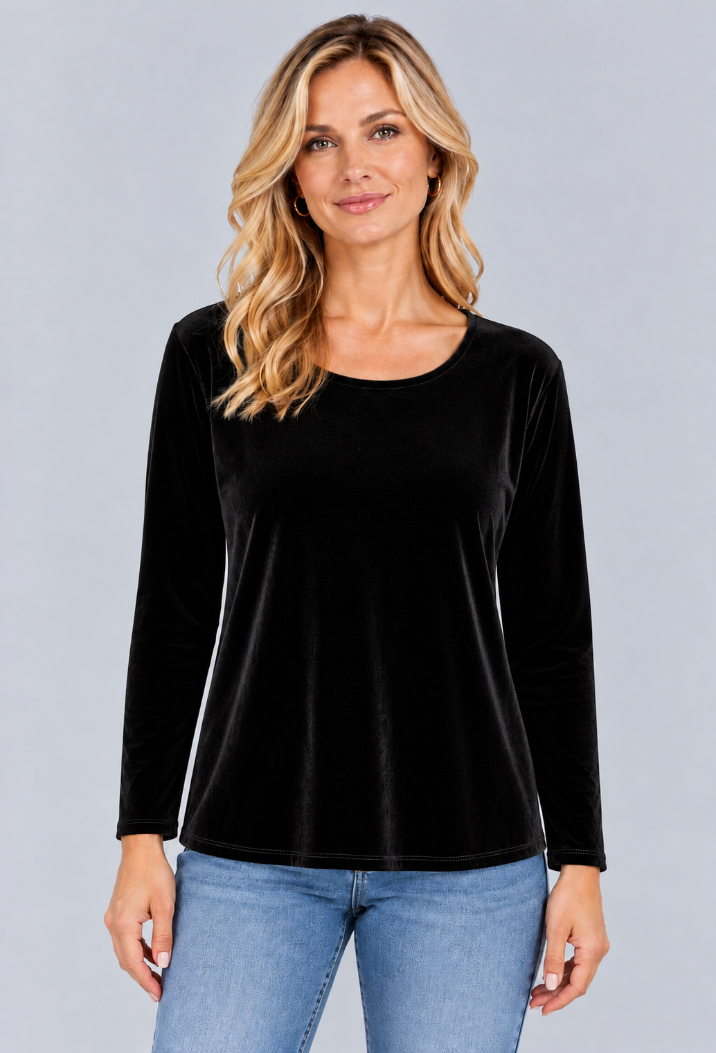 Black Erica Velvet Long Sleeves Top