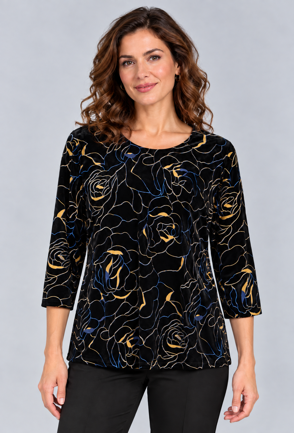 Gold Leaf Joy Velvet Three- Quarter Top