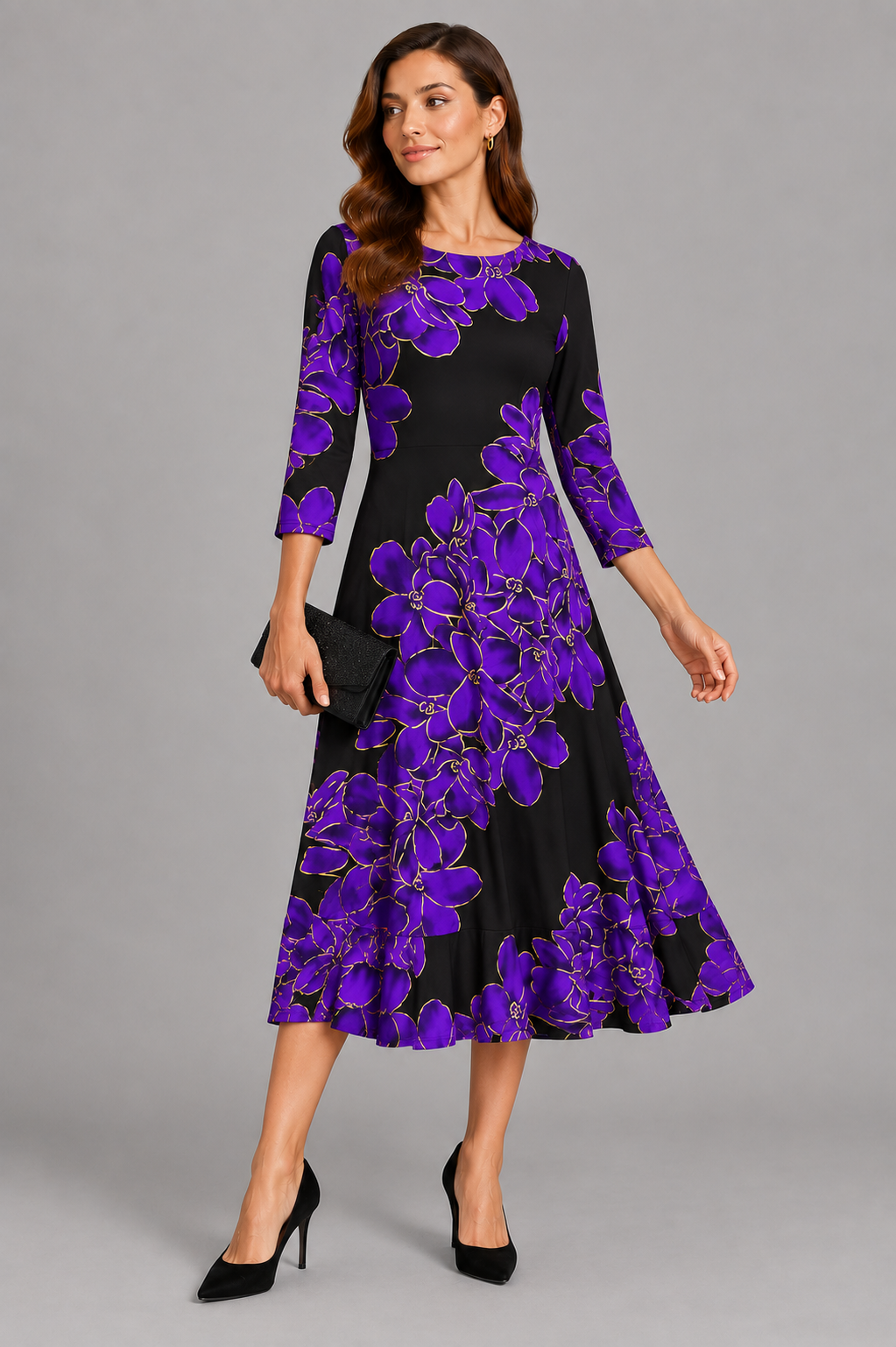 Purple Vicky Fluted Dress